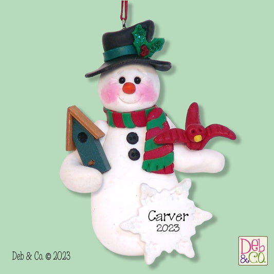 Snowman with Bird and Birdhouse HANDMADE POLYMER CLAY Ornament - Personalized Christmas Ornament - Limited Edition