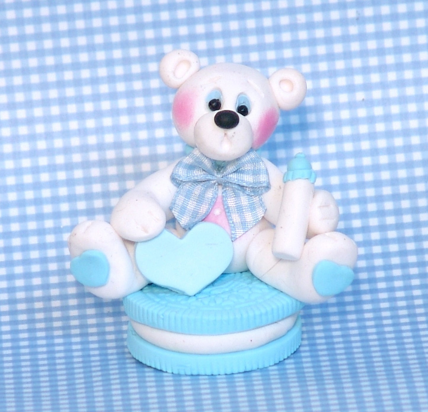 Polar Bear Sitting on Cookie Baby's 1st Christmas - Hanmdade Polymer Clay Personalized Christmas Figurine / Ornament