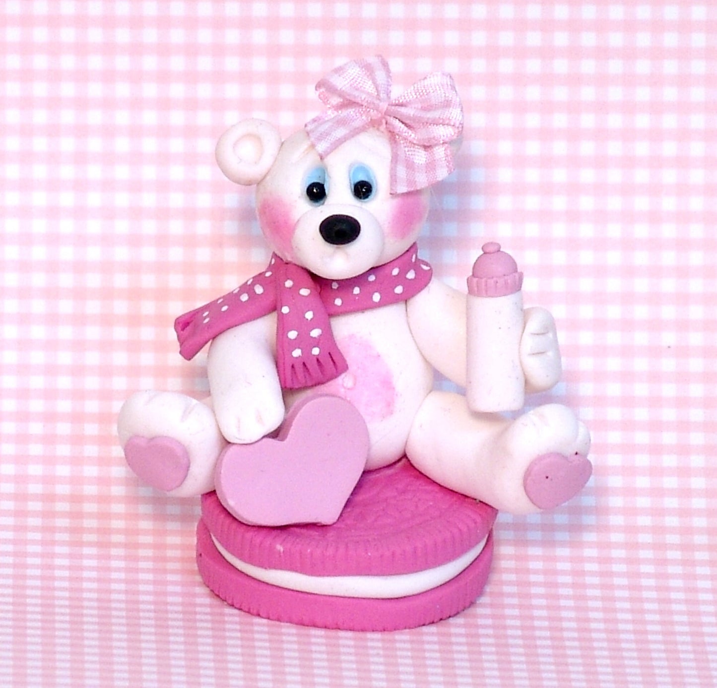 Polar Bear Sitting on Cookie Baby's 1st Christmas - Handmade Polymer Clay Personalized Christmas Figurine / Ornament