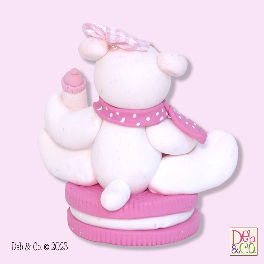 Polar Bear Sitting on Cookie Baby's 1st Christmas - Handmade Polymer Clay Personalized Christmas Figurine / Ornament