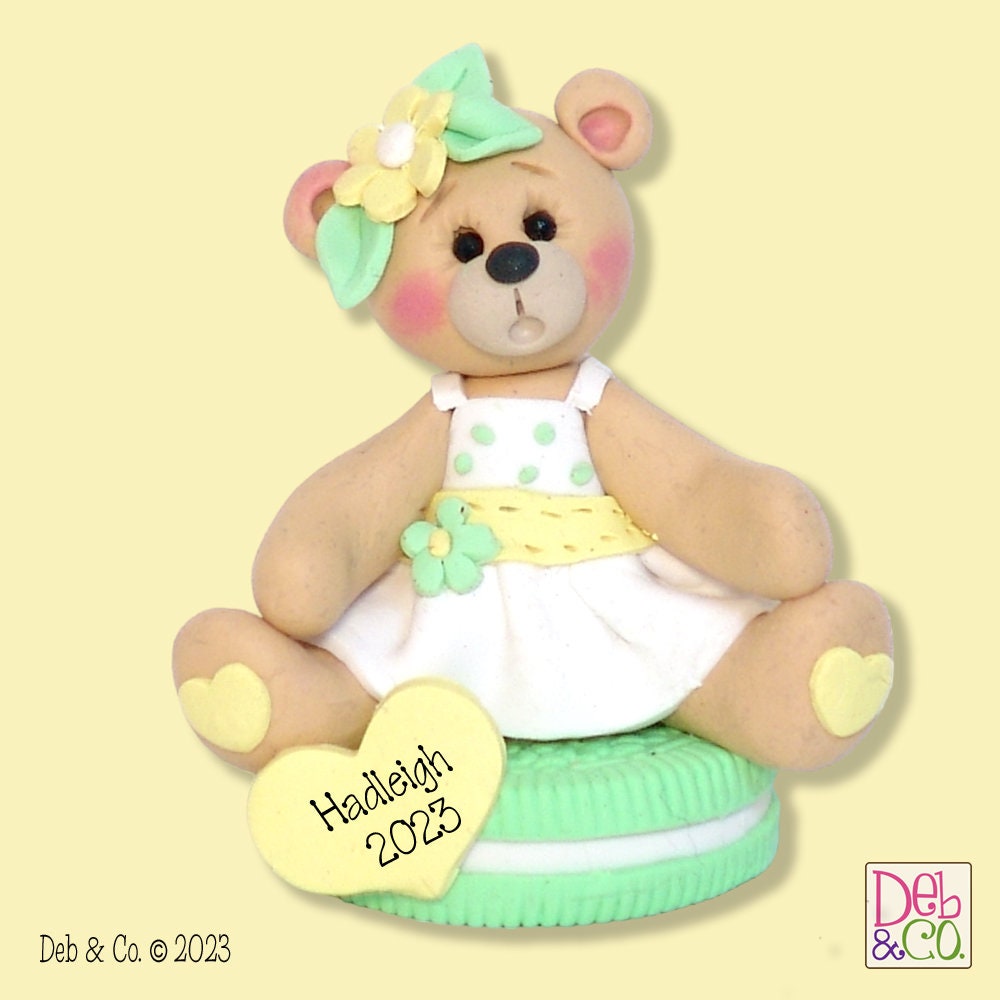 Belly Bear on Cookie Handmade Polymer Clay Personalized Ornament - Custom Ornaments