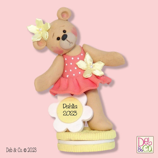 Belly Bear on Cookie Handmade Polymer Clay Personalized Ornament - Custom Ornaments - Dancing Bear