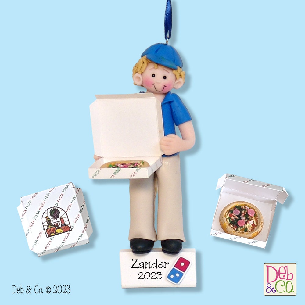 Pizza Delivery Guy- Pizza Lover - Handmade Polymer Clay Personalized Christmas Ornament-Figurine