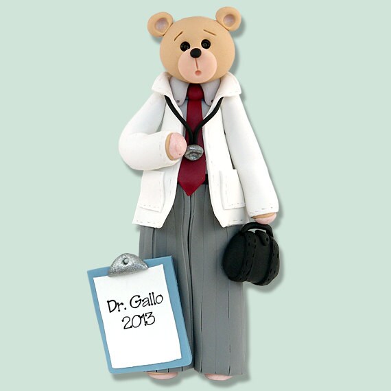 Belly Bear DOCTOR Handmade Polymer Clay Personalized Christmas Ornament