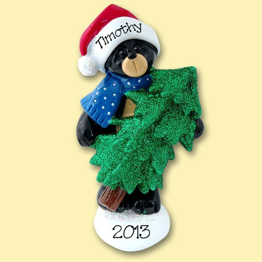 Personalized black bear with Christmas Tree Ornament , First Christmas Ornament