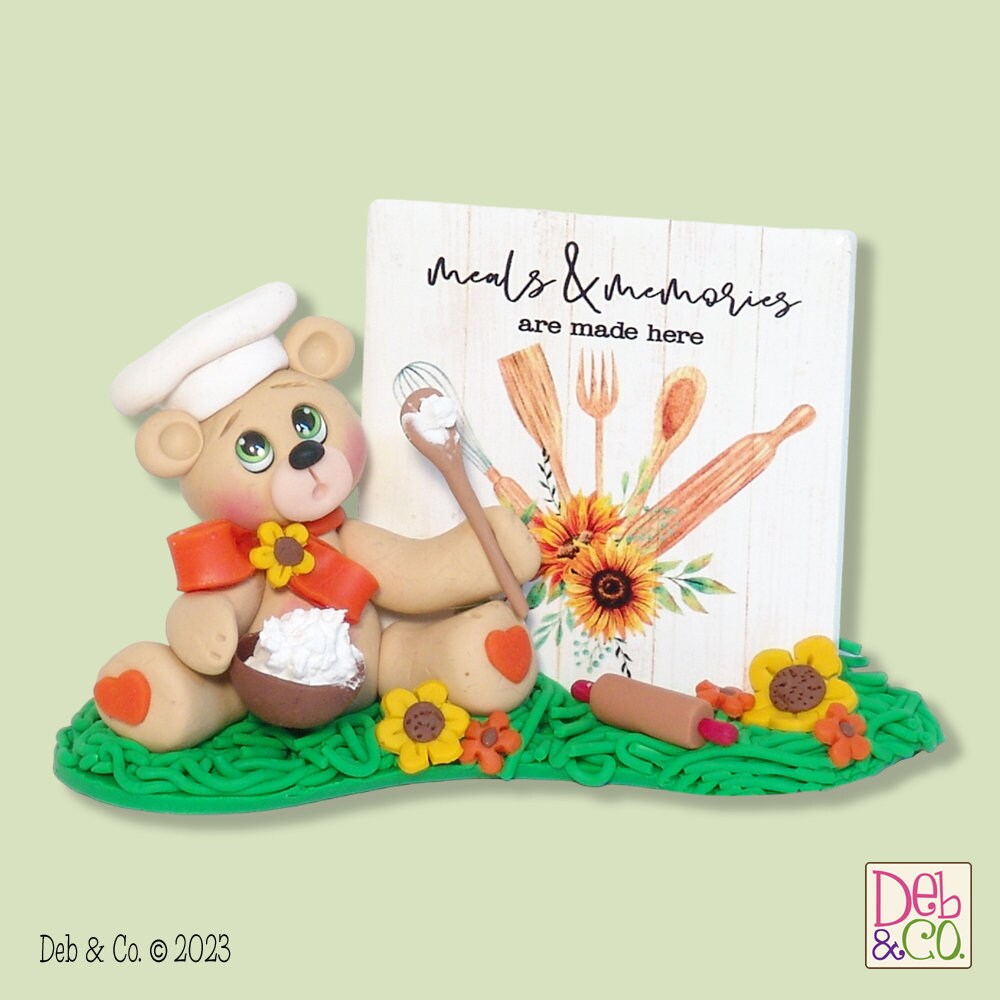 Nana's Kitchen  Collectible Bear with Bowl & Spoon Handmade Polymer Clay Figurine - Tier Tray Holiday Decor