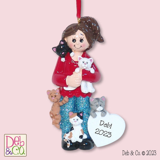 Crazy Cat Lady Personalized Christmas Ornament - Hand Painted Resin Cat Ornament