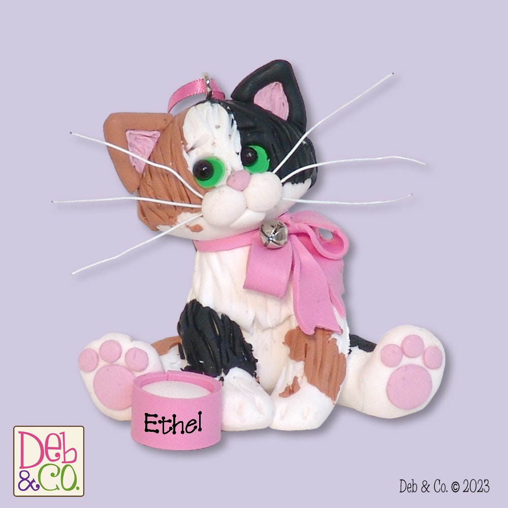 Calico  KITTY CAT HANDMADE Polymer Clay Personalized Christmas Ornament - Limited Edition