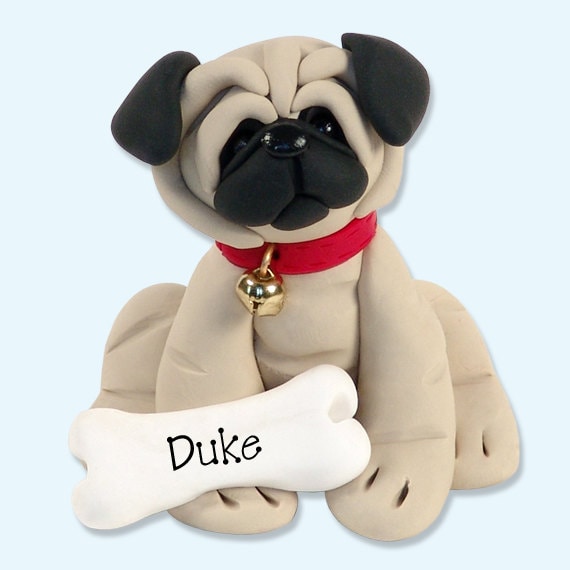 Pug / Dog / Puppy / Handmade Polymer Clay Personalized Christmas Ornament