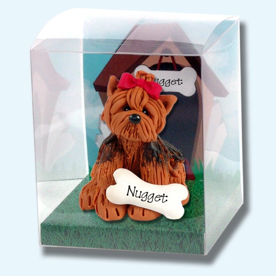 Yorkie Puppy Dog Ornament -  Handmade Polymer Clay Personalized Christmas Ornament