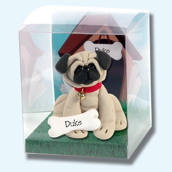 Pug / Dog / Puppy / Handmade Polymer Clay Personalized Christmas Ornament