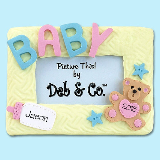 Baby's First Christmas- BABY FRAME - Personalized Ornament  - HANDMADE Polymer Clay Ornament