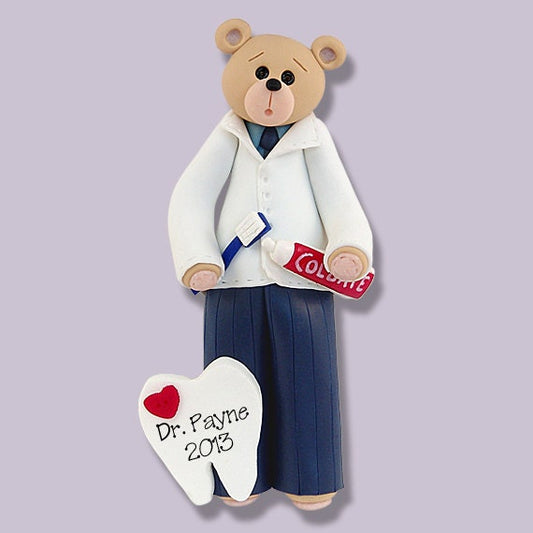 Belly Bear DENTIST Handmade Polymer Clay Personalized Christmas Ornament