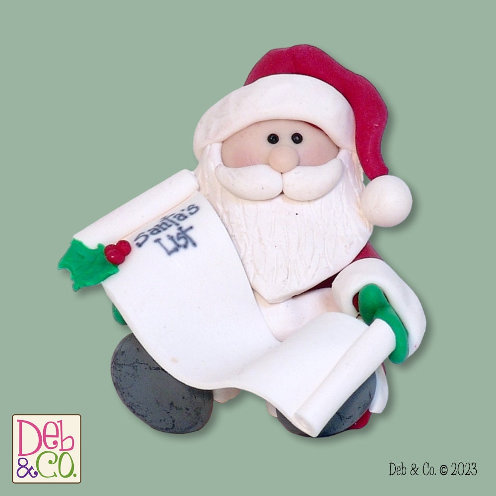 SANTA with List -  HANDMADE POLYMER Clay Personalized Christmas Figurine