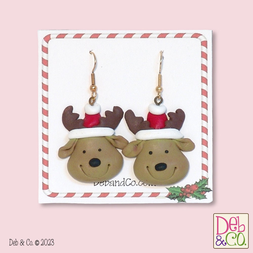 HANDMADE POLYMER CLAY Reindeer Earrings