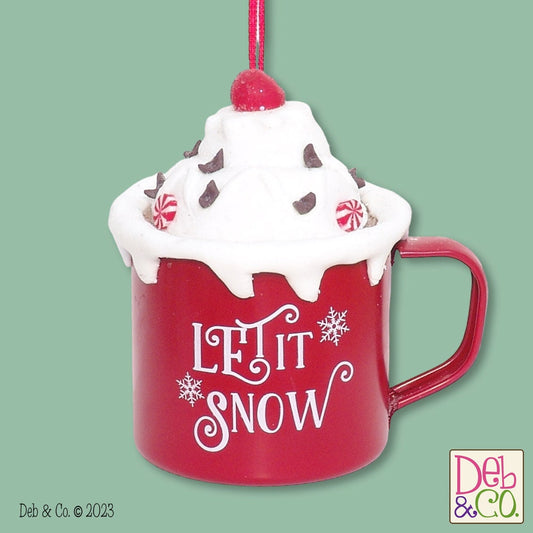 Tin Coffee Cup of Hot Chocolate with "Let it Snow" HANDMADE POLYMER CLAY Christmas Ornament