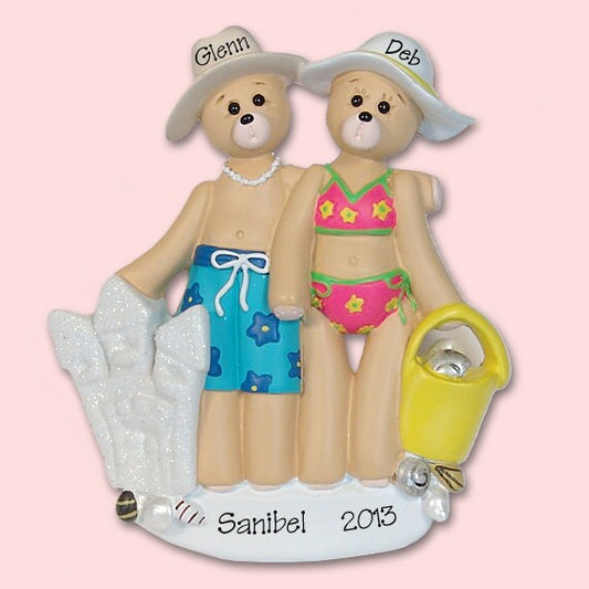 Belly Bear Beach Couple Hand Painted RESIN Personalized Christmas Ornament