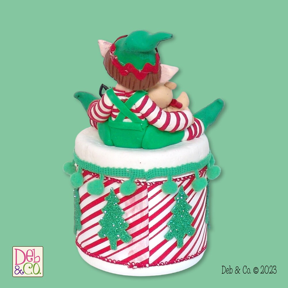 Elf Peppermint Candy or Trinket Jar - Handmade Polymer Clay Christmas Decor