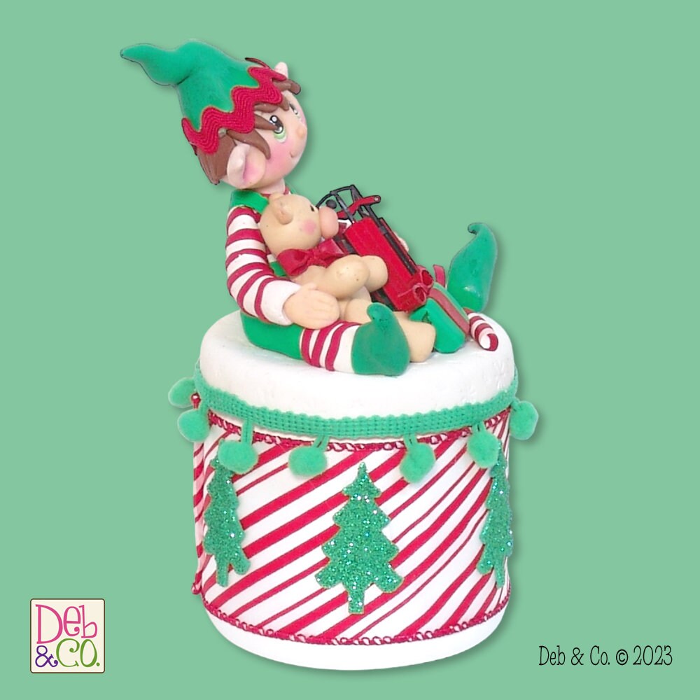 Elf Peppermint Candy or Trinket Jar - Handmade Polymer Clay Christmas Decor