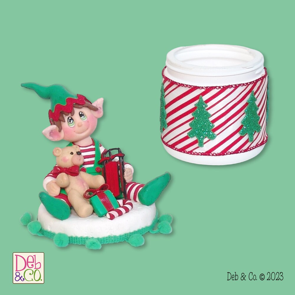 Elf Peppermint Candy or Trinket Jar - Handmade Polymer Clay Christmas Decor