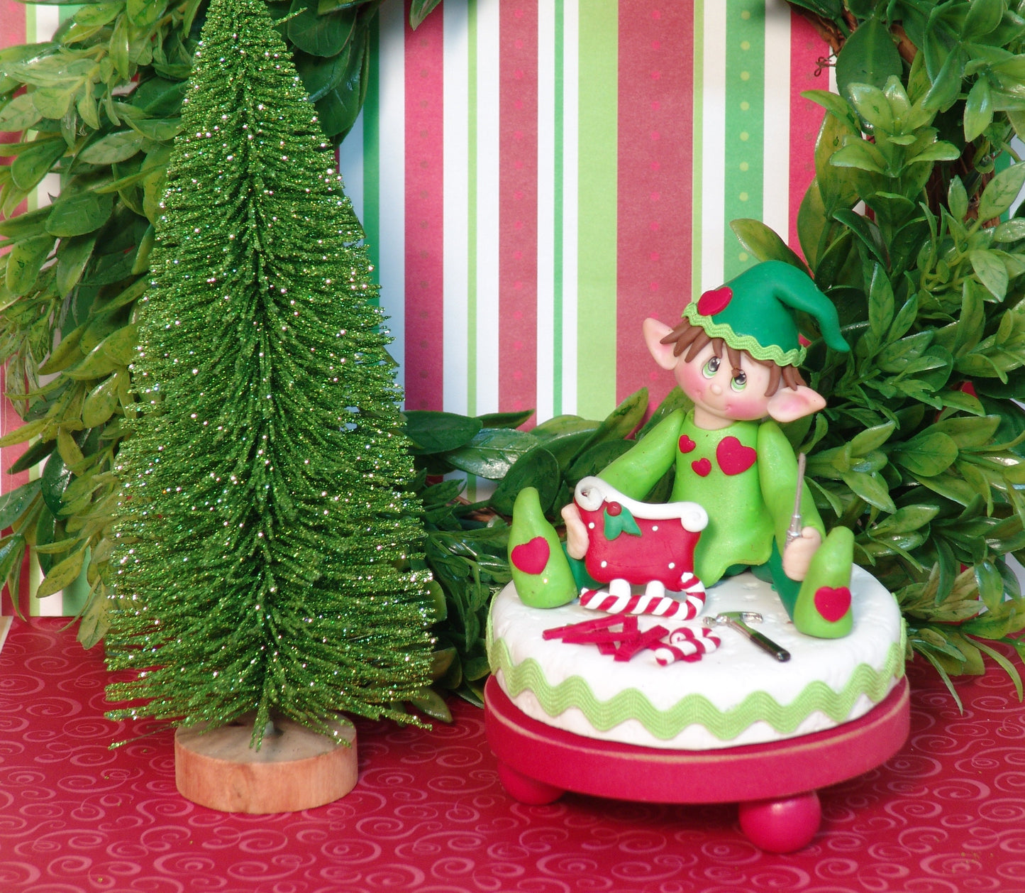 Tommy the Toy Maker Elf HANDMADE  Polymer Clay Elves Christmas Decor