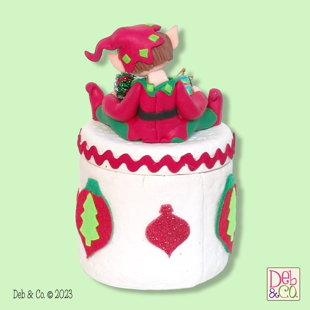 Elf Candy or Trinket Jar - Handmade Polymer Clay Christmas Decor