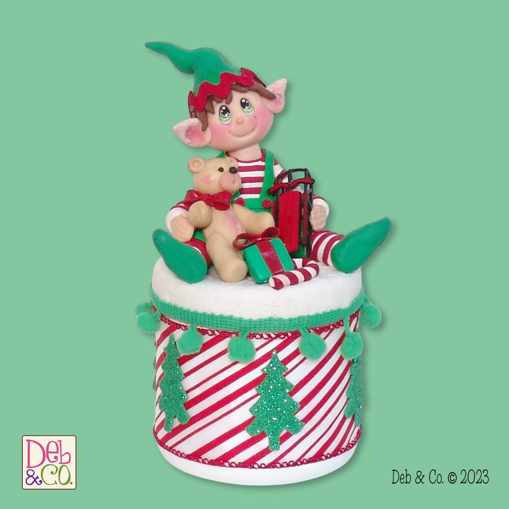 Elf Peppermint Candy or Trinket Jar - Handmade Polymer Clay Christmas Decor