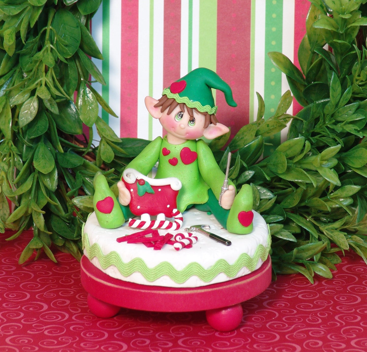 Tommy the Toy Maker Elf HANDMADE  Polymer Clay Elves Christmas Decor