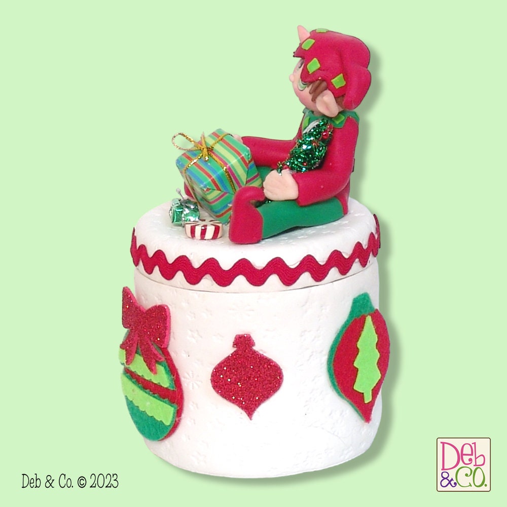 Elf Candy or Trinket Jar - Handmade Polymer Clay Christmas Decor