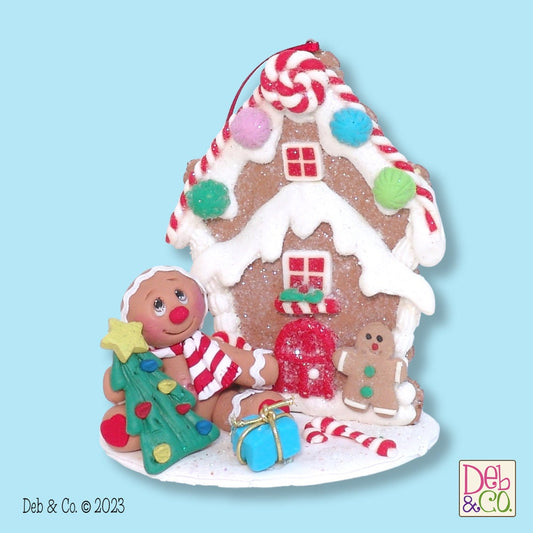 Gingerbread Clay Figure with Gingerbread House HANDMADE POLYMER CLAY Christmas Figurine - Tiered Tray Decor