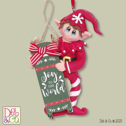 Ronny the Elf with Sled - HANDMADE  Polymer Clay Christmas Ornament