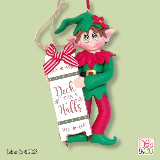 Walter the Elf with Sled - HANDMADE  Polymer Clay Christmas Ornament