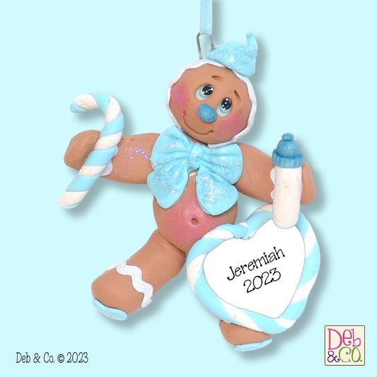 Gingerbread Baby's First Christmas - Baby BOY-Handmade Polymer Clay  Personalized Christmas Ornament  -