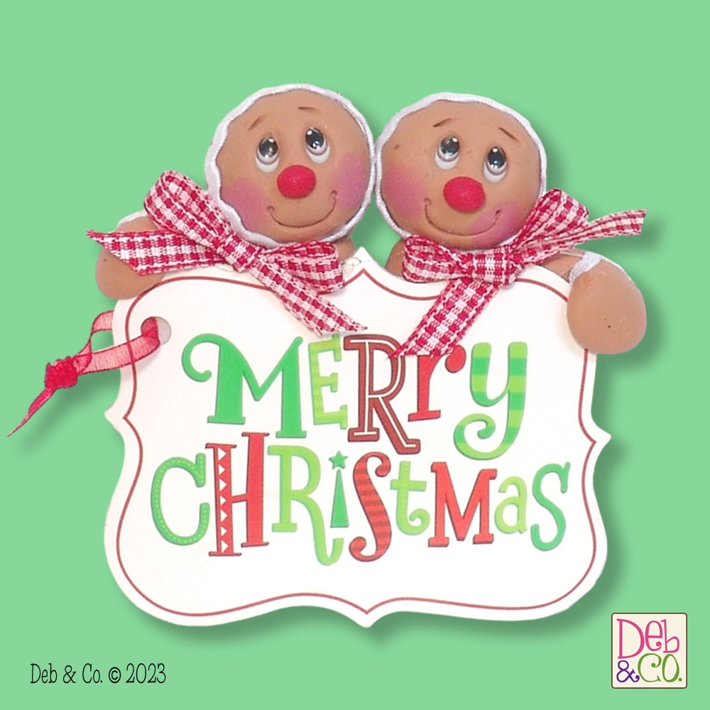 Gingerbread Couple w/Merry Christmas Sign HANDMADE POLYMER CLAY Gingy Christmas Ornament - Limited Edition - Tiered Tray Decor