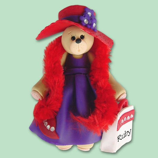 Personalized  Christmas Ornaments - RED HAT Belly Bear HANDMADE Polymer Clay Ornament - Personalized Gift for Girls - Dress Up Ornament