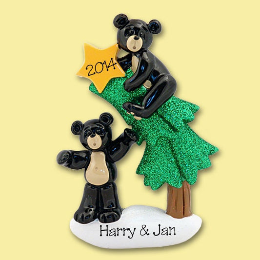 Black Bear Family of 2 / Couple on Christmas Tree HAND PAINTED RESIN Personalized Christmas Ornament