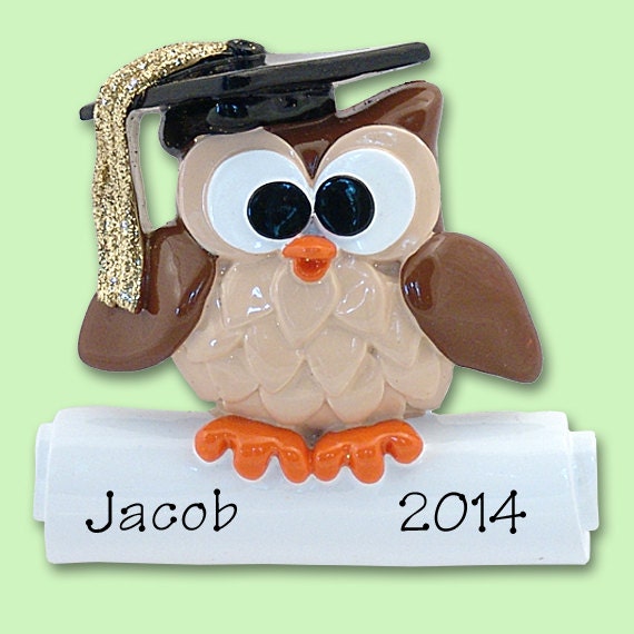 WISE OWL Graduate / Graduation Hand Pinted RESIN Personalized Christmas Ornament