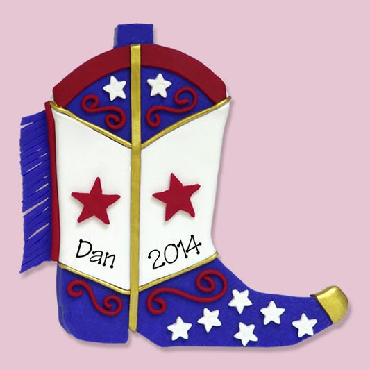 Red, White & Blue Cowboy Boot HANDMADE Polymer Clay Personalized Western Style Ornament