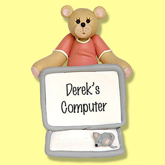 COMPUTER Belly Bear HANDMADE Polymer Clay Personalized Christmas Ornament