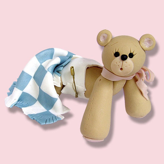 Pastel Pink & Blue Crawling Baby Bear in Diaper Christmas Personalized Ornament  - HANDMADE Polymer Clay Ornament