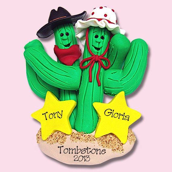 Cactus Couple HANDMADE Polymer Clay Personalized Christmas Ornament - Western