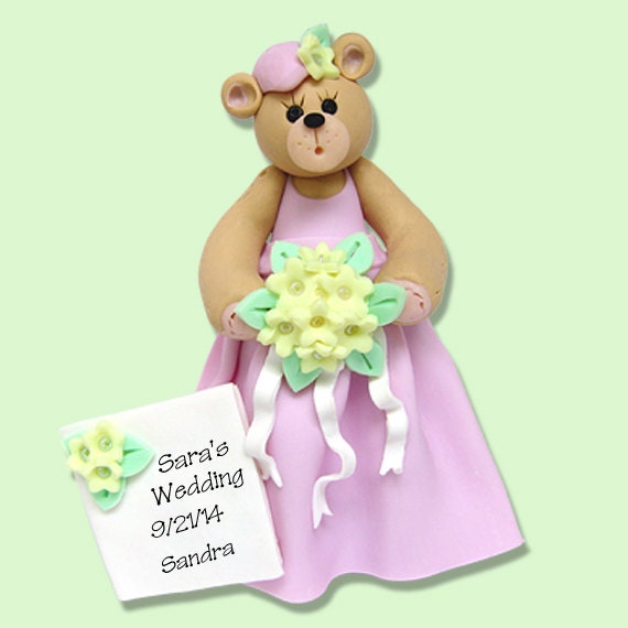 Belly Bear BRIDESMAID - HANDMADE Polymer Clay Personalized WEDDING Ornament