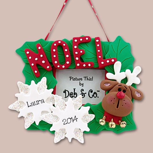 Rudolph the Reindeer Photo Frame  HANDMADE POLYMER Clay Personalized Christmas Ornament