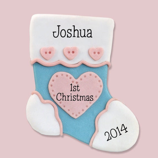 Baby's First Christmas Handmade Personalized Baby Stocking Ornament  - HANDMADE Polymer Clay Ornament