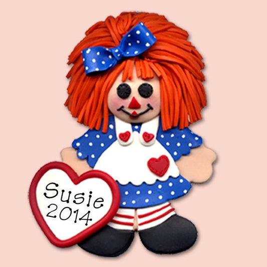 Small Mini Raggedy Ann  HANDMADE POLYMER CLAY Personalized Christmas Ornament