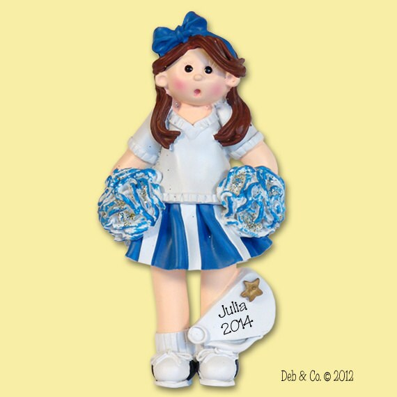 BLUE CHEERLEADER  Personalized Christmas Ornament Hand Painted RESIN