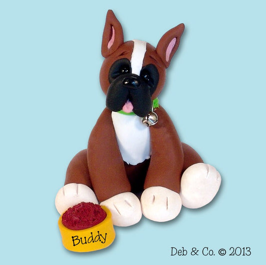 BUDDY the BOXER / Dog / Puppy / Handmade Polymer Clay Personalized Christmas Ornament