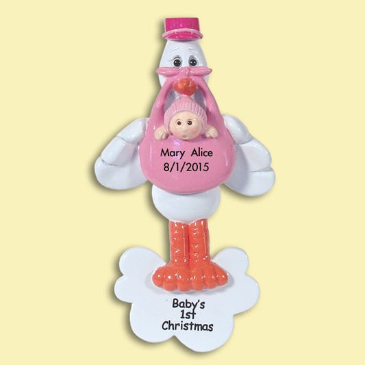 Stork Baby's First Christmas - Personalized Christmas Ornament