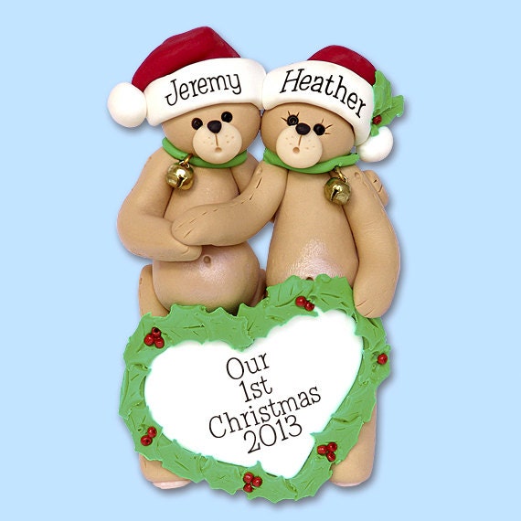 Bear Family of 2 HANDMADE POLYMER CLAY Personalized Couples Christmas Ornament