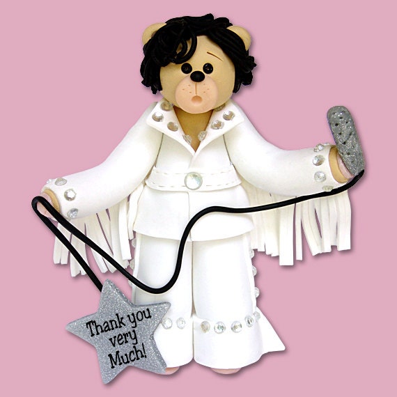 Belly Bear ELVIS "Im-Bearsonator" Handmade POLYMER CLAY Personalized Christmas Ornament